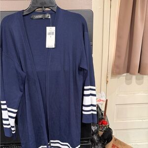 Lauren Ralph Lauren Navy Cardigan with White Stripe Sleeves